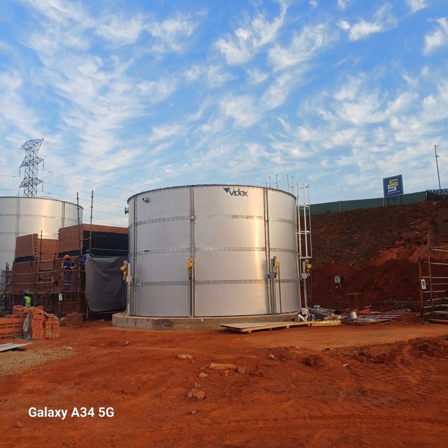 Second Videx cylindrical fire water storage tank on site at Leroy Merlin Cornubia