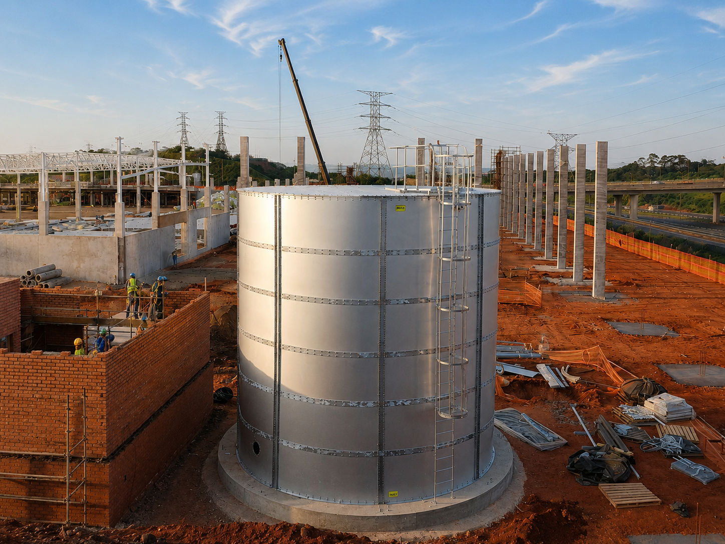 First 315 kL cylindrical Aluzinc fire water storage tank installed at Leroy Merlin Cornubia